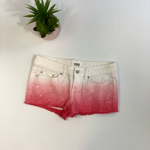 PINK Victoria's Secret Pants - PINK Victoria’s Secret White Sequin Denim Shorts